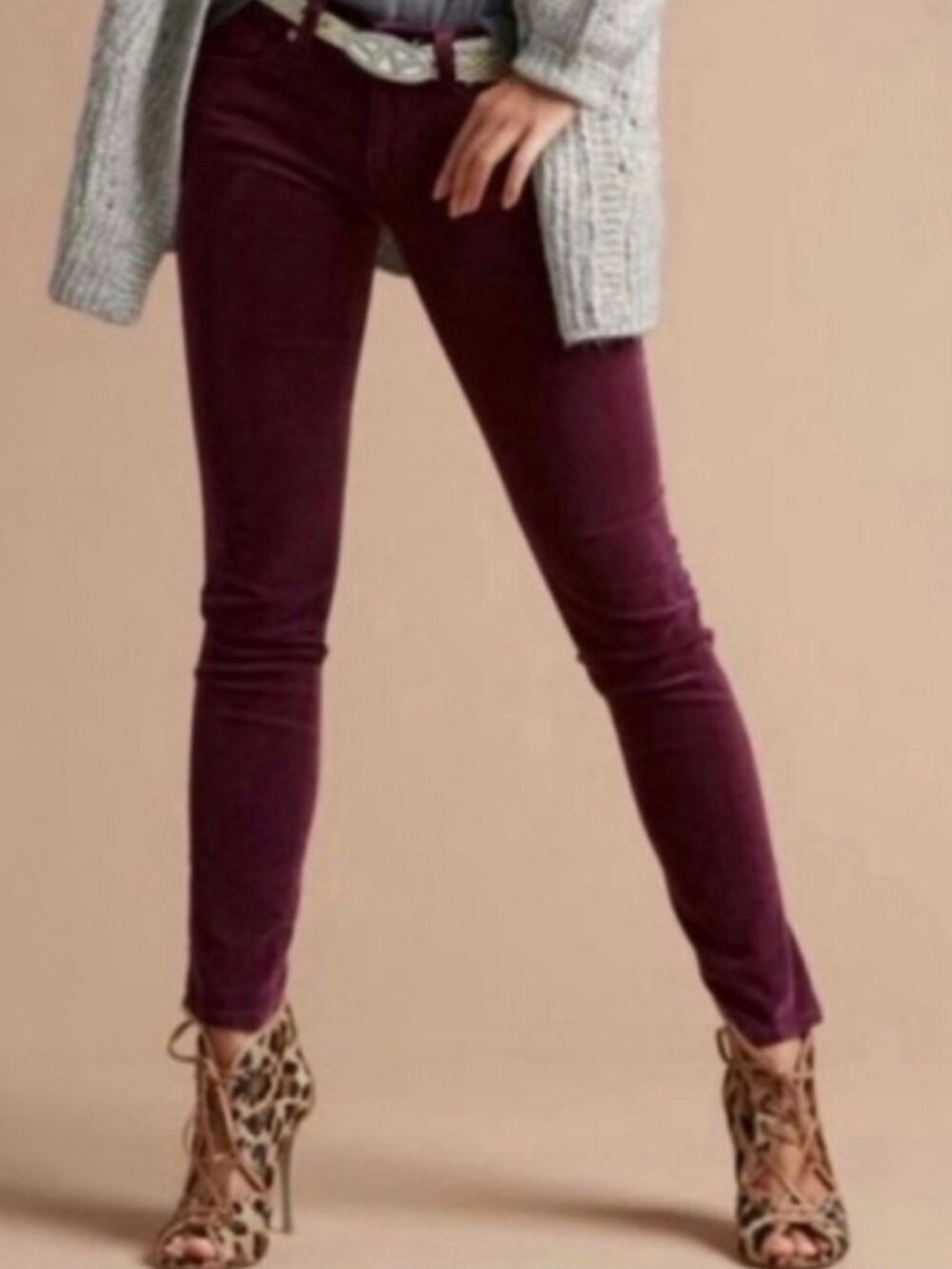 Cabi #3197 Skinny Corduroy Vino Burgundy Size 8